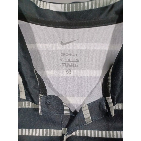 Nike Shirt Mens XL Gray Geometric Striped Polo Dri Fit Short Sleeve Golf - Picture 3 of 4